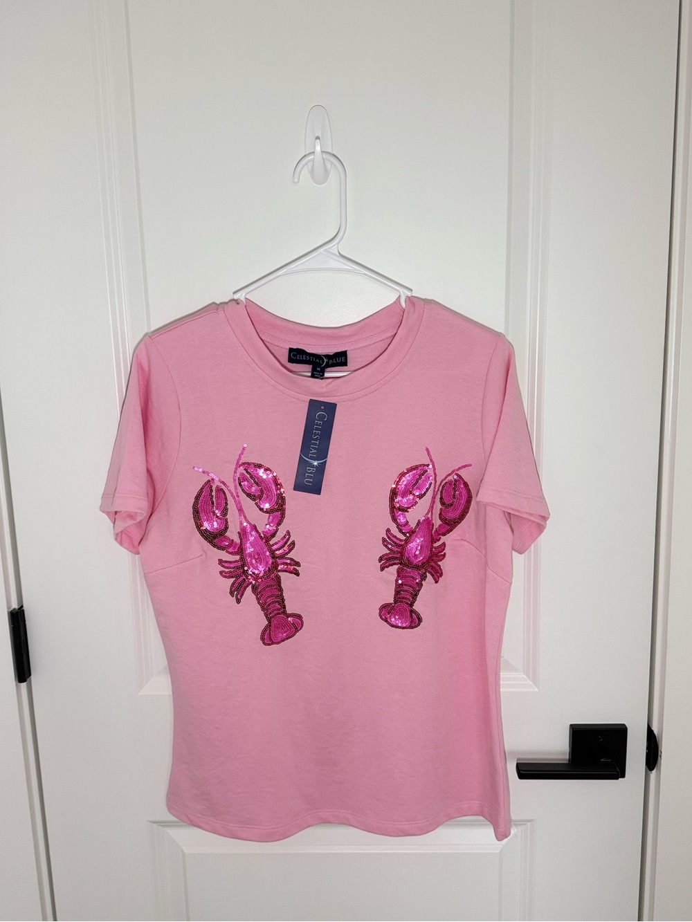 Pink Sequin Lobster Graphic Tee - Short Sleeve